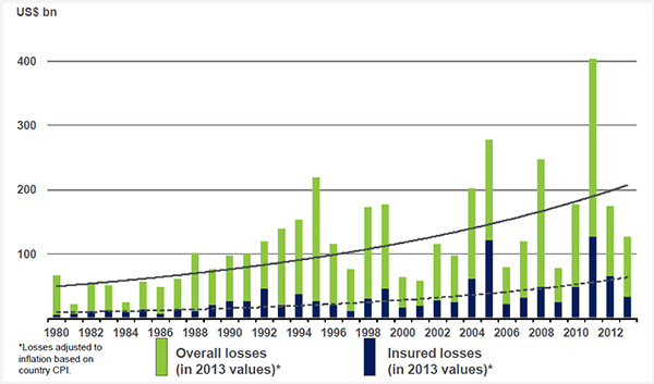 WORLD NATURAL CATASTROPHE LOSSES, 1980–2013
